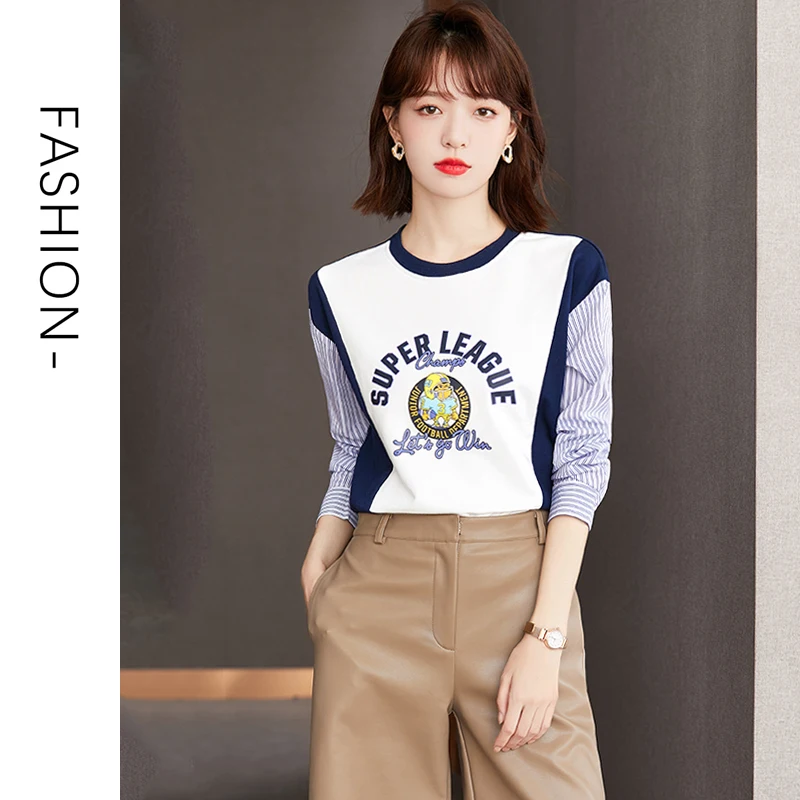 2022 spring fleece fke two piece design feeling femle render smll T-shirt unlined upper grment |