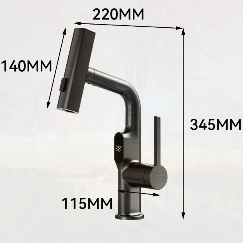 Digital Display Temperature Pull Out Basin Faucet Lift Up Down Waterfall Sprayer Hot Cold Water Sink Mixer Wash Tap For Bathroom