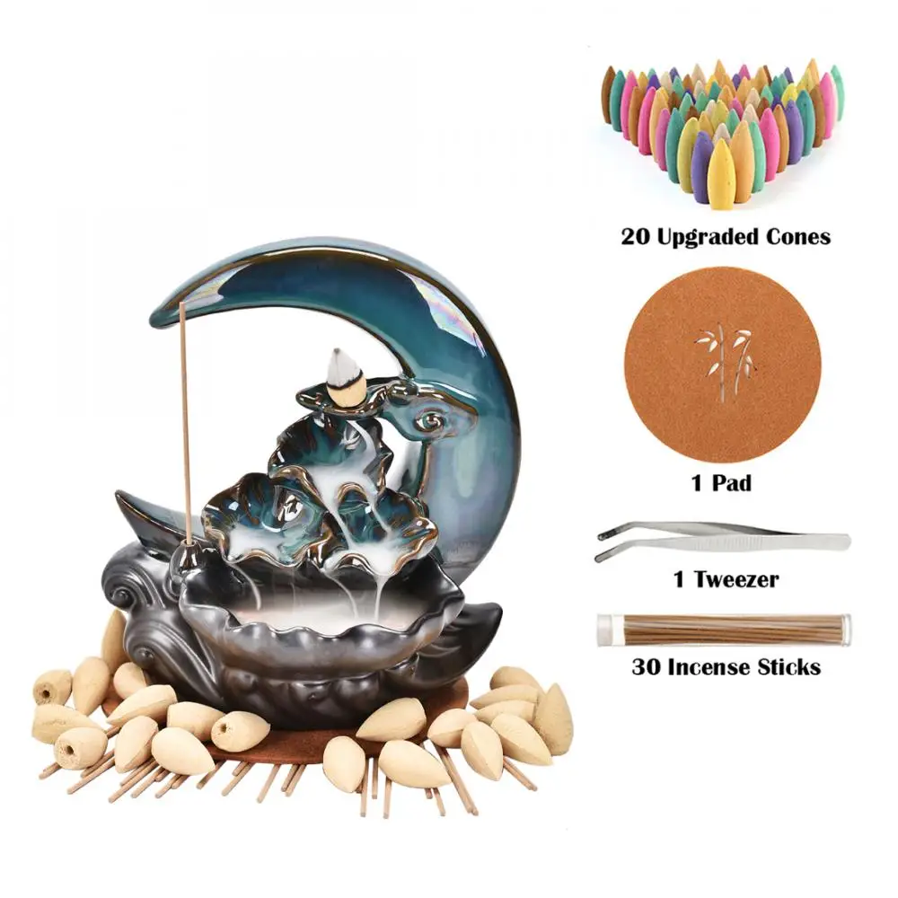 

Backflow Waterfall Incense Burner Incense Cone Sticks Holder Zen Aromatherapy Ornament Home Decor With 20 Cones