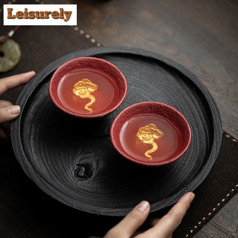 100ml Palace Red Auspicious Cloud Gilded Silver Teacup Antique Tea Bowl Tea Cup Set Tea-tasting Smelling Cup Chazhan Tableware