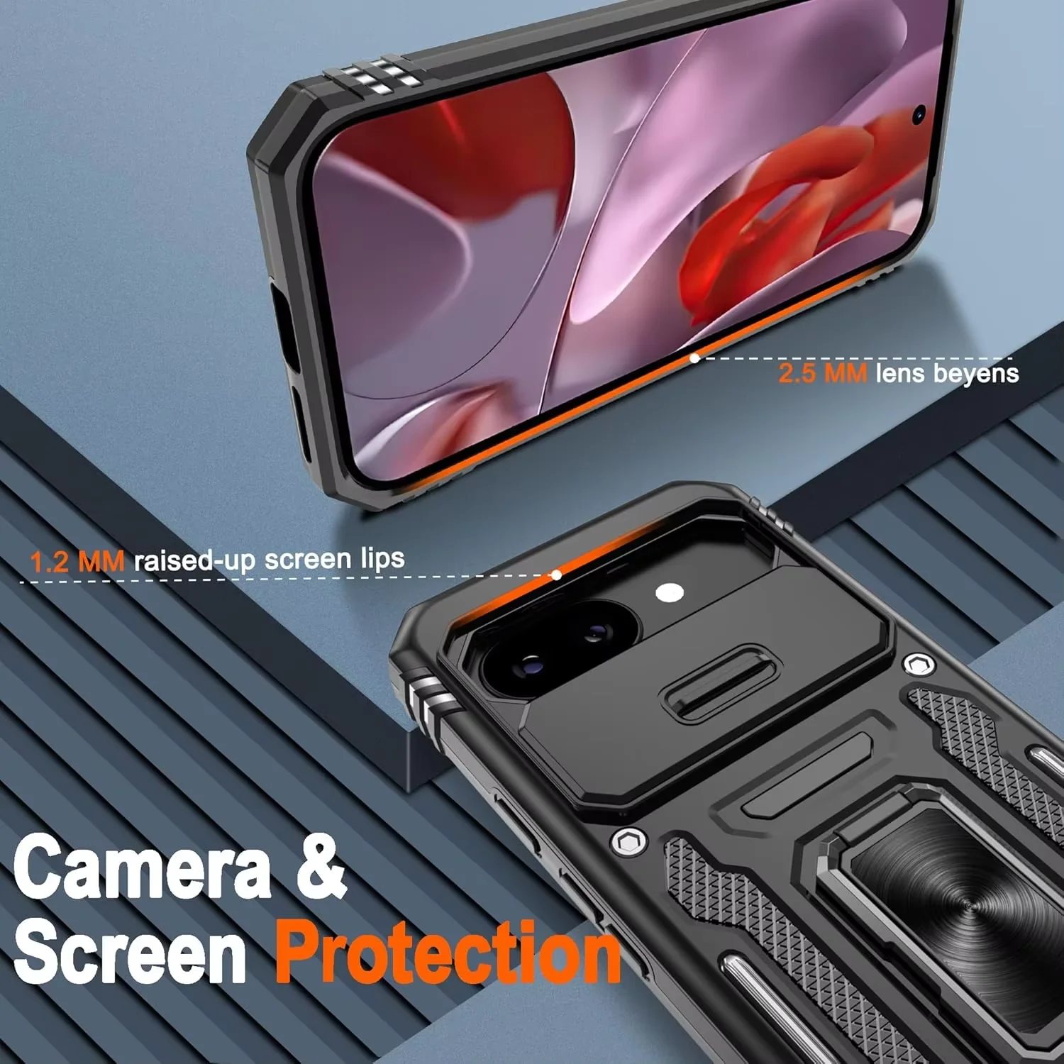 Enhanced Magnetic Ring Holder Armor Phone Case with Slide Camera Protector