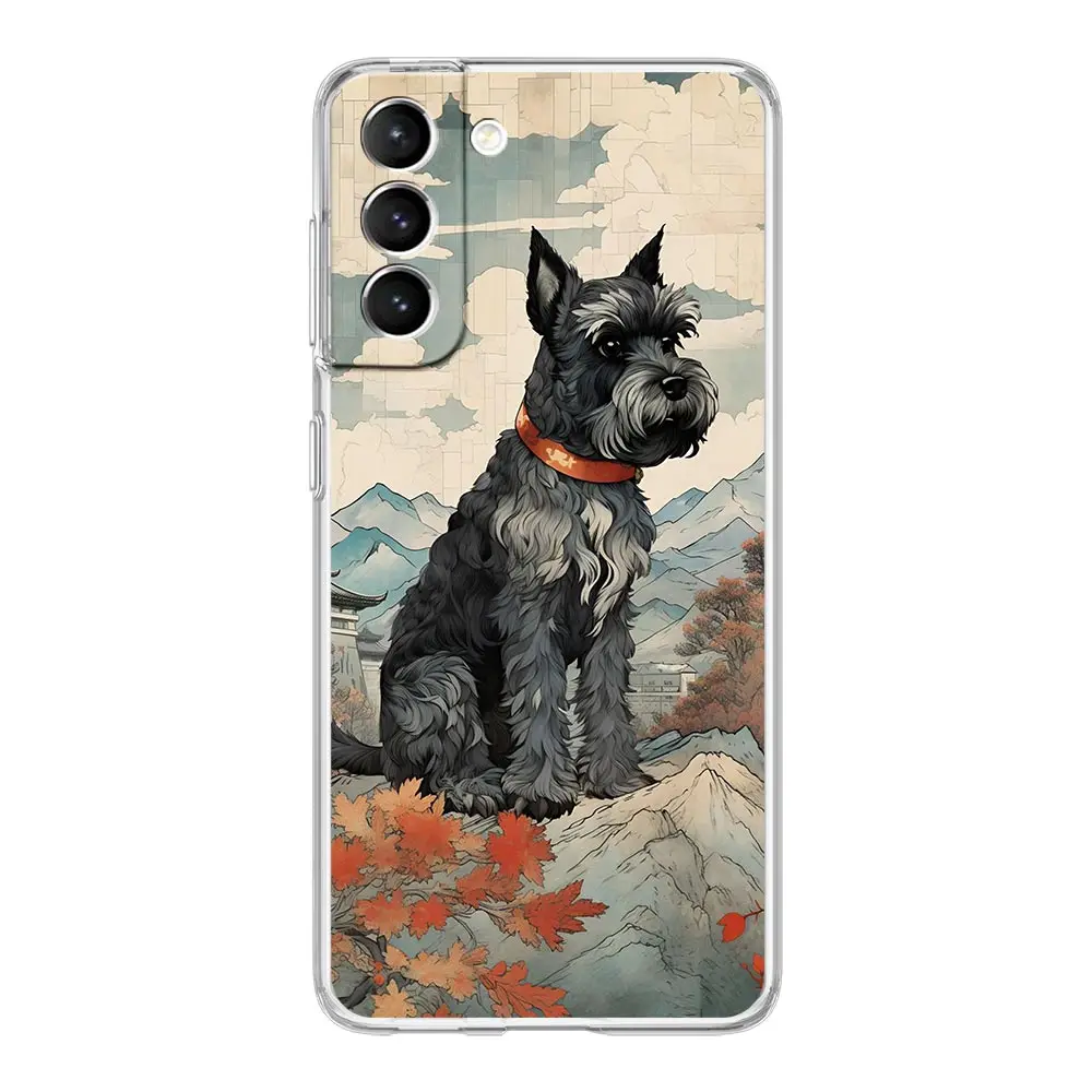 Clear Soft Cover Phone Case with Cartoon Schnauzer Dog Design