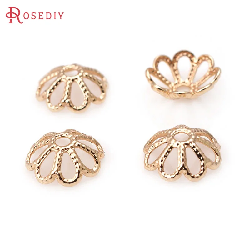 실버 골드 컬러 로즈 골드 컬러 황동 플라워 비즈 캡, 주얼리 제작 DIY 결과물 액세서리, 7mm, 8mm, 12mm, 14mm, 18K