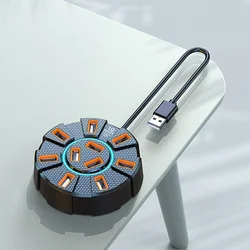 High - Speed Multi - Port USB Hub with LED and Power Adapter (10 Ports Black 1.2m)