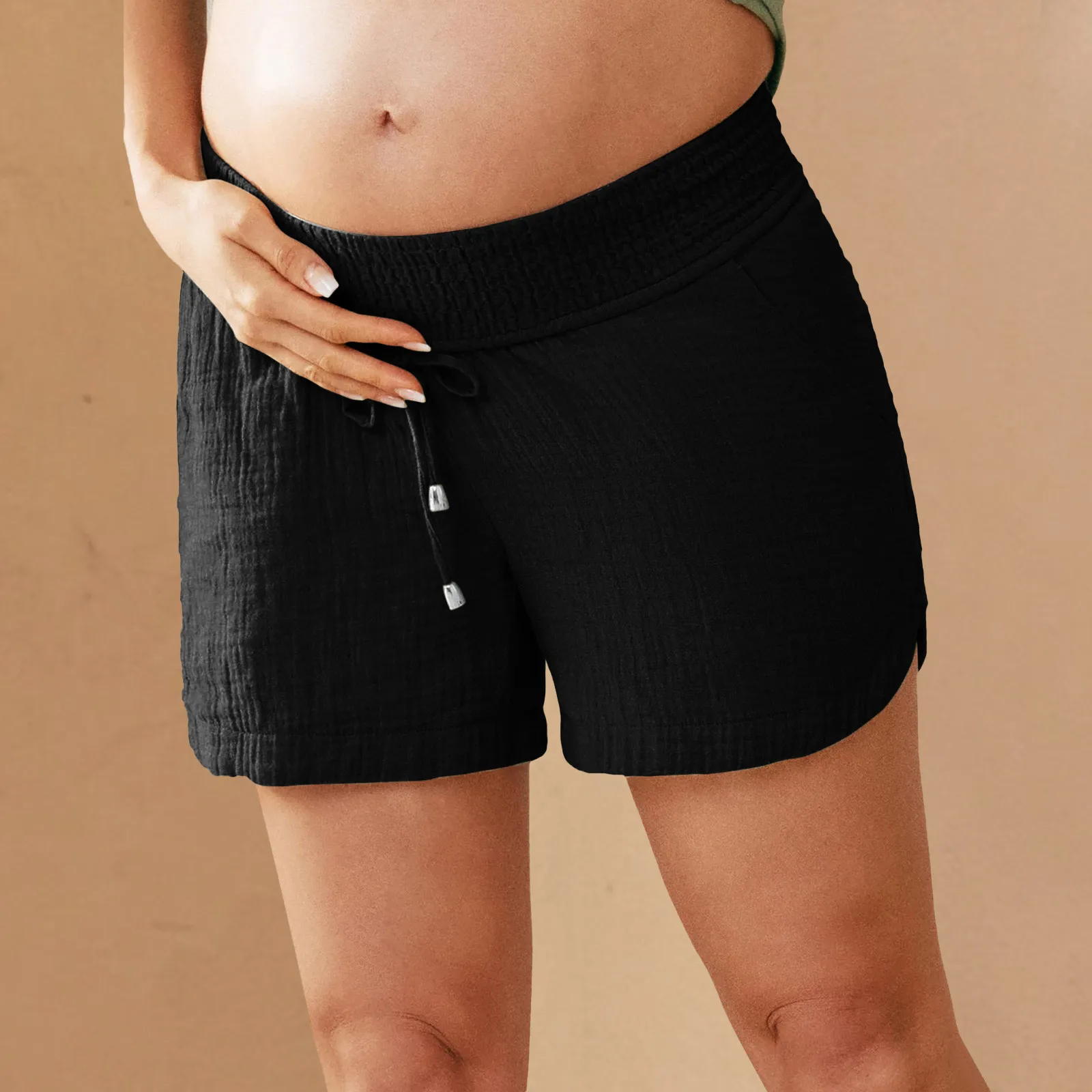 

Women'S Double Layered Pleats Maternity Shorts Underbelly Drawstring Elastic Waist Cotton Shorts With Pockets Summer Cute Beach