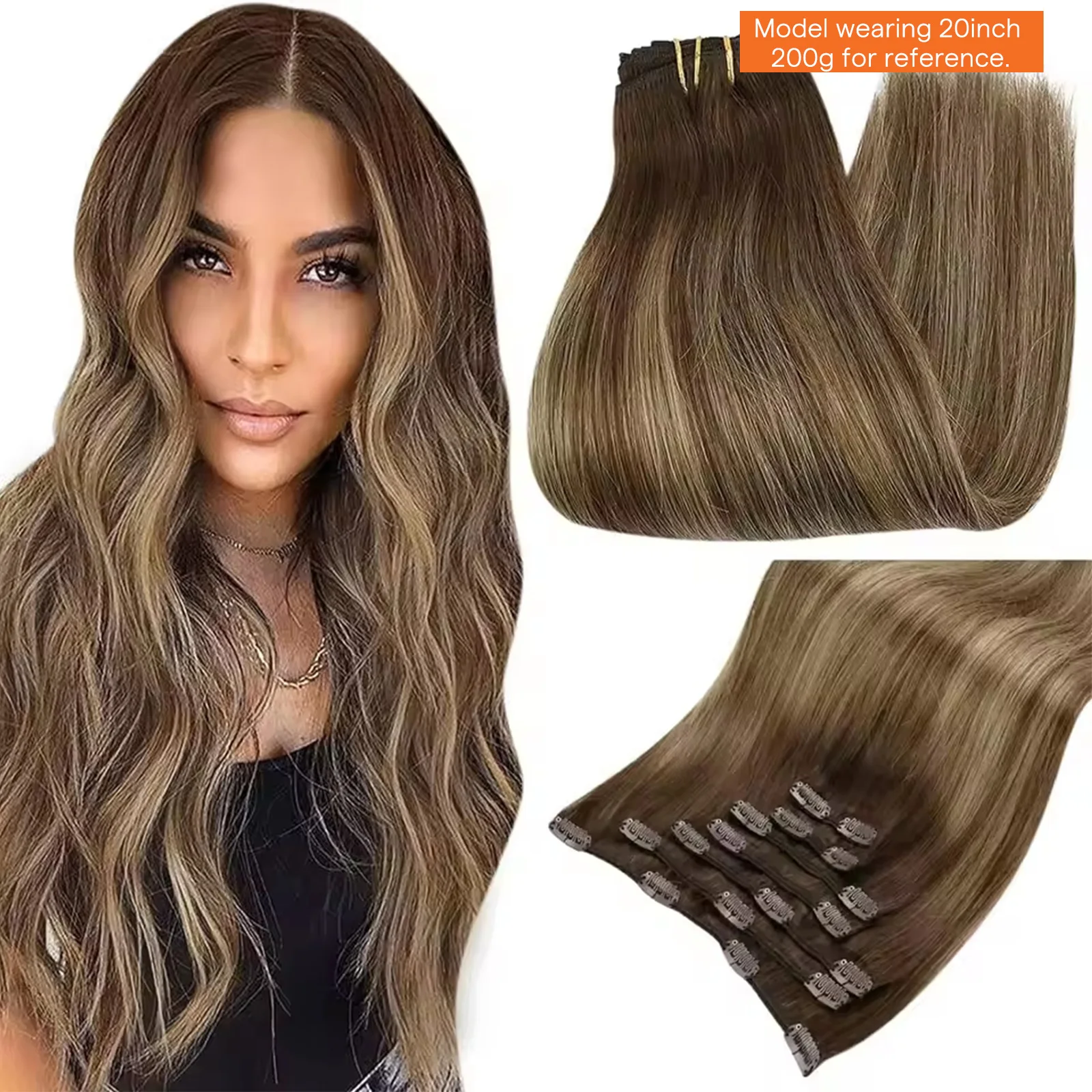 Hair Extensions Human Clip in 7PCS 105G Double Weft For Woman