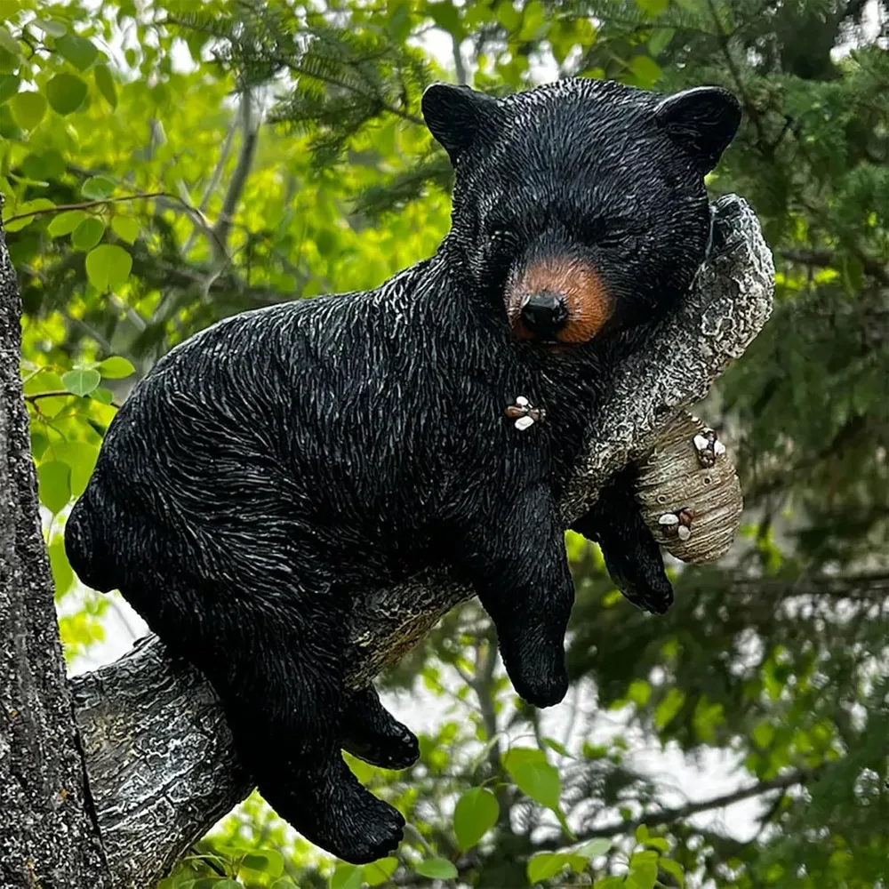 Black Bear Cubs Resin Crafts Ornaments Simulation Garden Pendant Hanging on Trees Napping Carving Decorative Courtyard