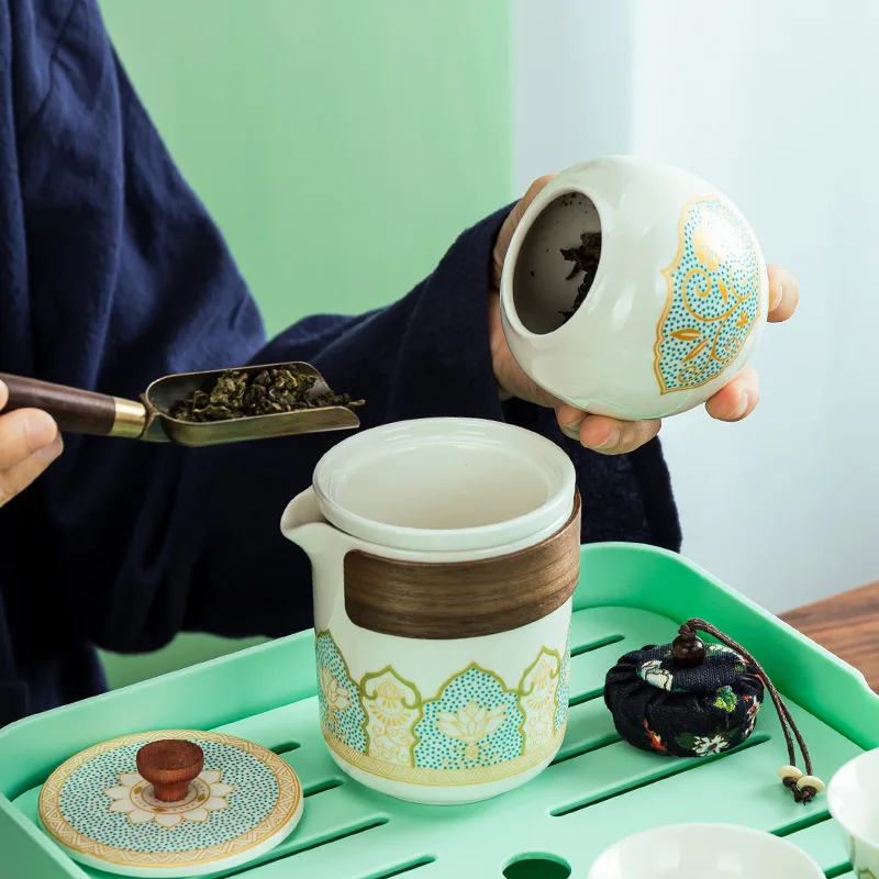 Creative Ceramic Quick Cup Travel Tea Set Tray, Kungfu Tea Set, Outdoor Portable Gift