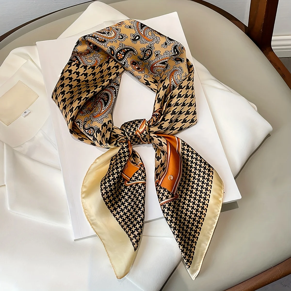27.56" Paisley Print Small Square Scarf Simulated Silk Thin Neck Scarf Mature Style Sunscreen Headscarf For Women 3