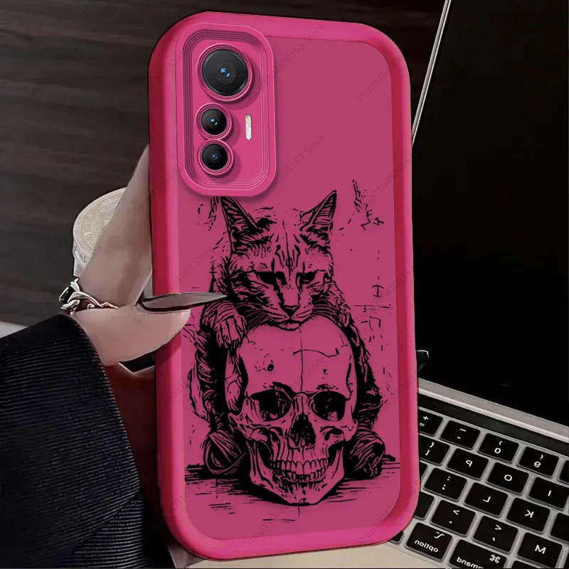 Creative Cat and Skull Themed Phone Case Cover