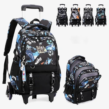 School bags with Wheels School Rolling Backpacks for Boys Trolley Bag Waterproof Orthopedic School Bag Student Wheeled Backpack 1