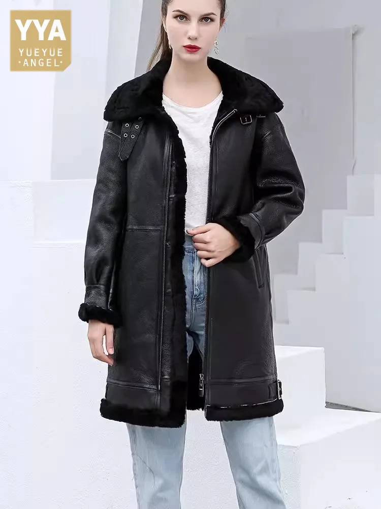 

Уличная зимняя женская утепленная куртка из натуральной овечьей шерсти на молнии, пальто средней длины из натурального меха, Женское пальто из овчины