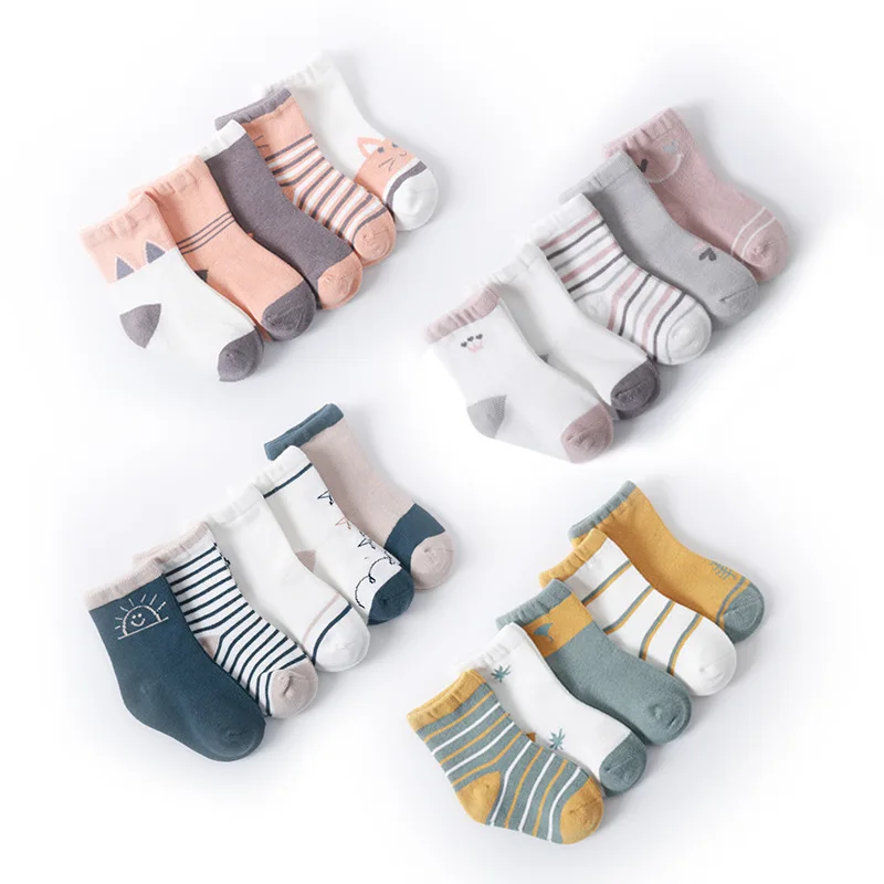 

New Baby Socks Combed Cotton Baby Socks 5 Pairs A Group of Boys and Girls Cartoon Tube Socks Cute Children's Socks