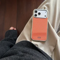 Vibrant Striped Shockproof Phone Cover with Silver Border - iPhone 15 (Orange)