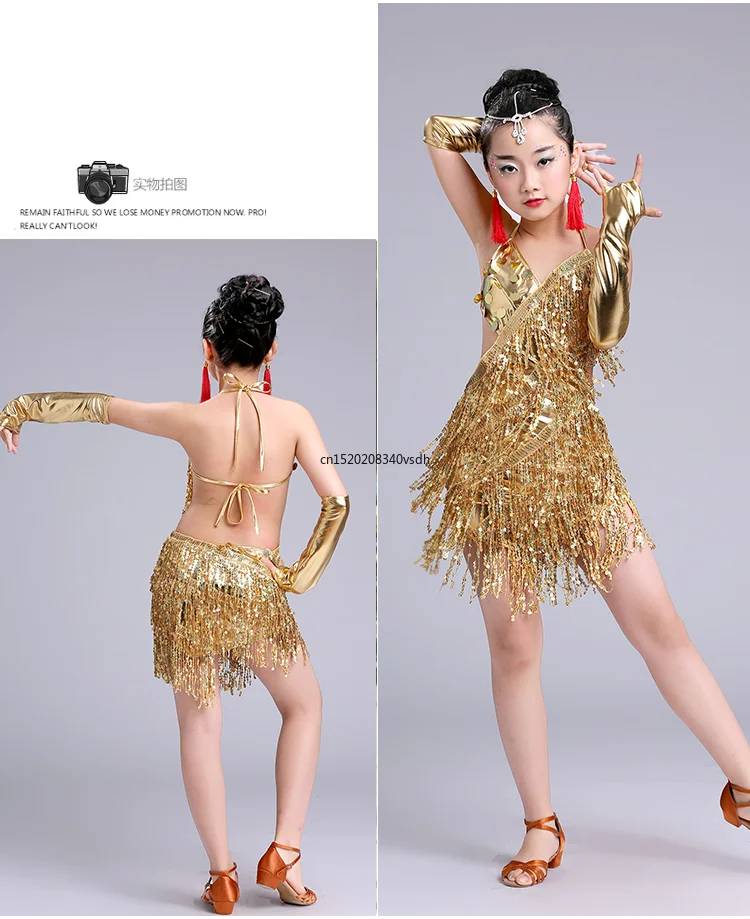 Générique Fille Robe De Danse Latine Franges Robe Vinatage Sans Manches Salsa Samba Rumba Tango Avec Bandeau Cheveau Plumes Pour Spectacle Performance 4-12 Ans