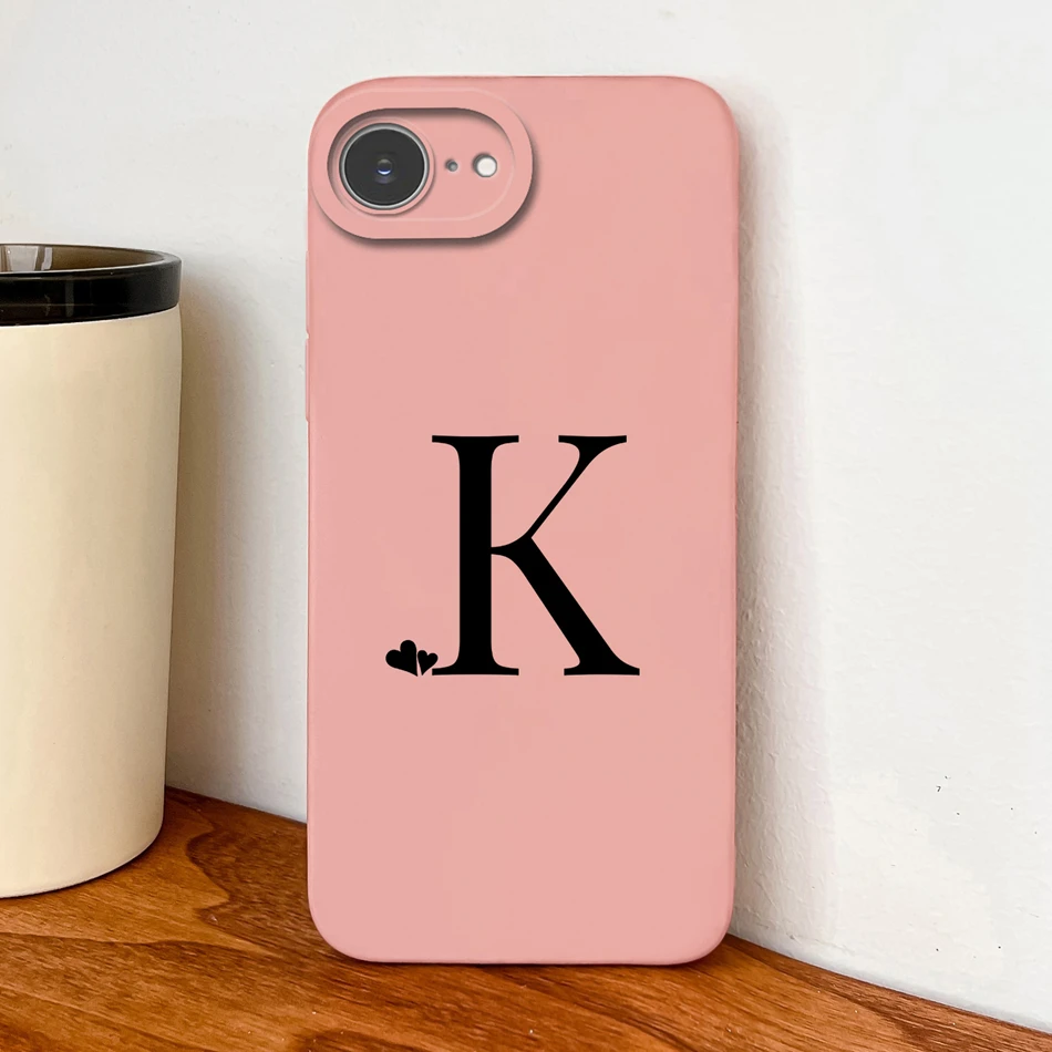 Simple Heart Letters Liquid Silicone Phone Case - Soft, Smooth, High-Quality Back Cover in Elegant Design