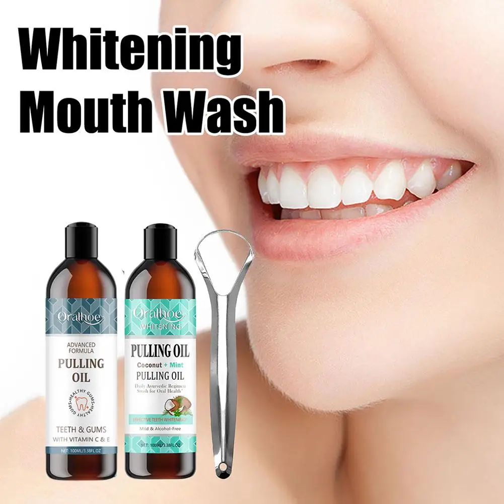 Teeth Whitening Kit 100ML Coconut Mint Pulling Oil Mouthwash