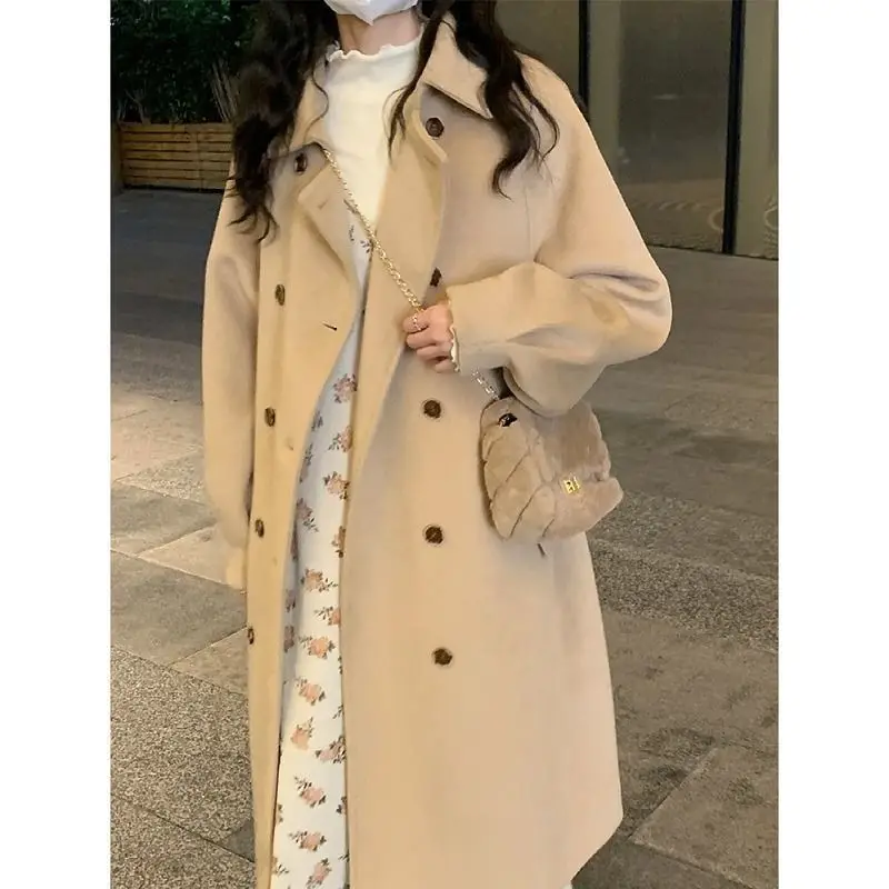 

Milk Coffee Color Woolen Coat Women Winter New Loose Slim Fabric Coat Female