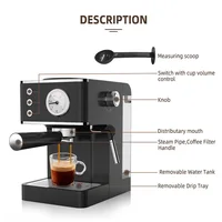 Italian Semi-Automatic Coffee Maker Household Concentrated Steam Frothing 20Bar 1.2L Desktop Espresso Machine With Pressure Gage 2