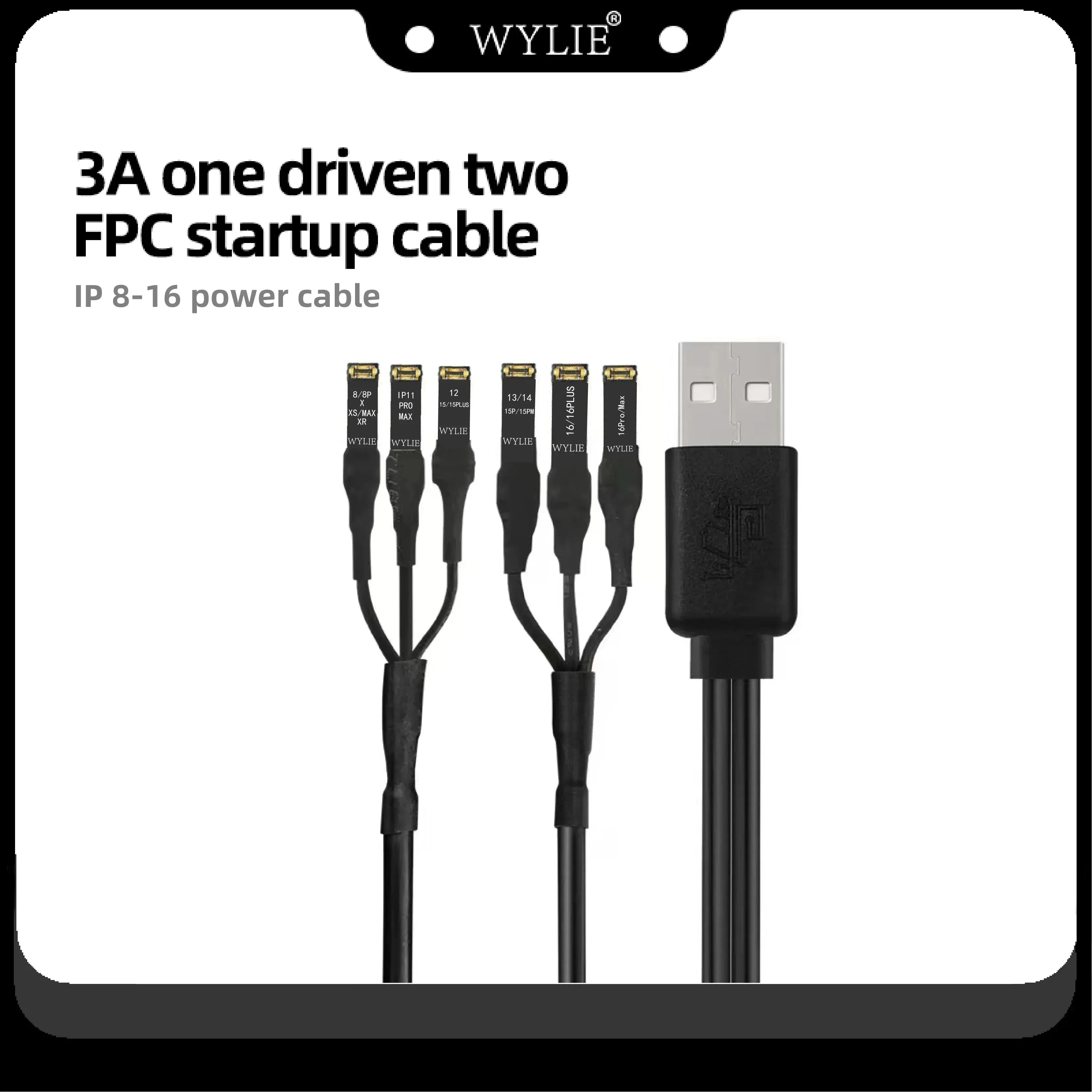 WYLIE 전원 코드 3A 1대2 USB 케이블 6개 인터페이스 USB 전원 부팅 라인 DC 전원 공급 케이블 아이폰 8에서 16PM까지 수리 지원