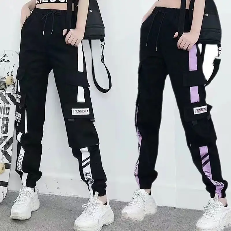 542462-3e3d4a.jpg Hip Hop Women's Sports Fashion Cargo Pants Loose and Casual Korean Harem Pants Black Joggers with Multiple Pockets Trousers 5XL - Image 1