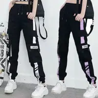 Hip Hop Women's Sports Fashion Cargo Pants Loose and Casual Korean Harem Pants Black Joggers with Multiple Pockets Trousers 5XL