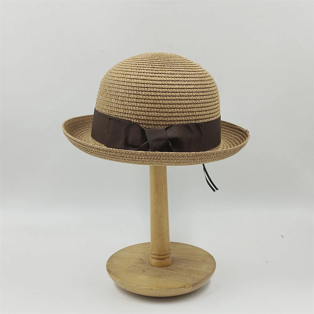 Kleiner Zylinder, gekräuselt, für Herren und Damen, Strohhut, Pork Pie-Hut, 2024, neuer Sonnenhut, Sommer-Strandhut, Gentleman-Hut, Schleifenzubehör – Detail 15