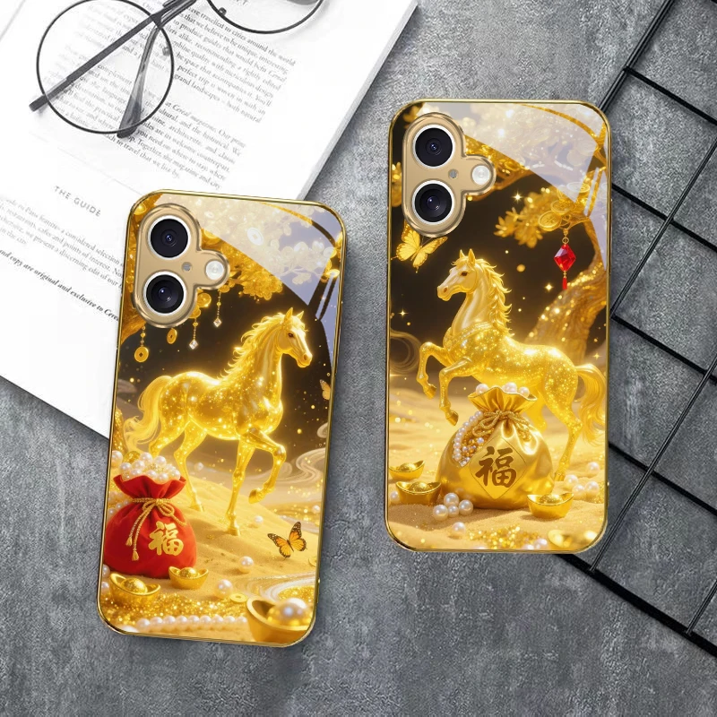 Golden Lucky Horse Premium Glass Phone Case