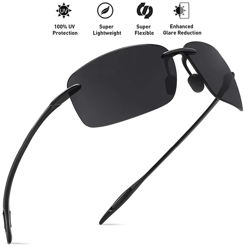 Sports Sunglasses Classic Rimless Men Women Driving Golf Rectangle Ultralight Frame UV400 De Sol