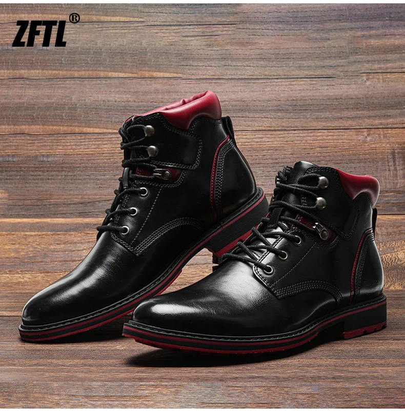 ZFTL Men's boots British style single boots autumn new shiny leather boots Basic boots Men Black Ankle Boots Retro Casual Bots