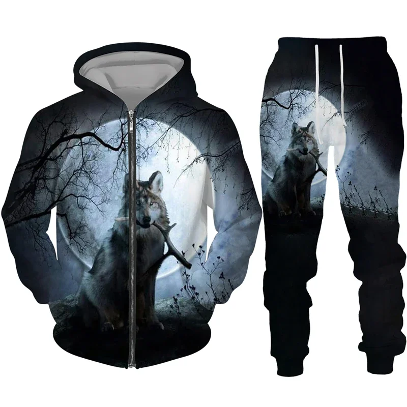 Zipper Hoodie Suit Animal Wolf 3D Print Men Tracksuit/Pants Casual Streetwear Long Sleeve Oversize Autumn Winter New Hot-selling 3