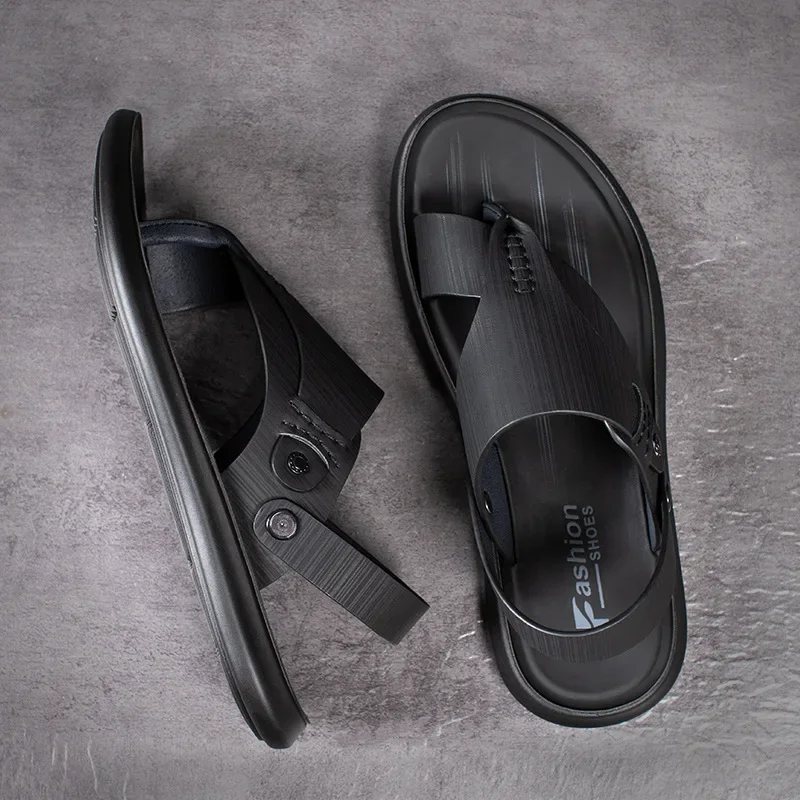 2021 Summer Beach Sandals Men Flat Shoes Slip-On Leather Slipper Ankle Strap Men's Gladiator Sandals Zapatos De Hombre