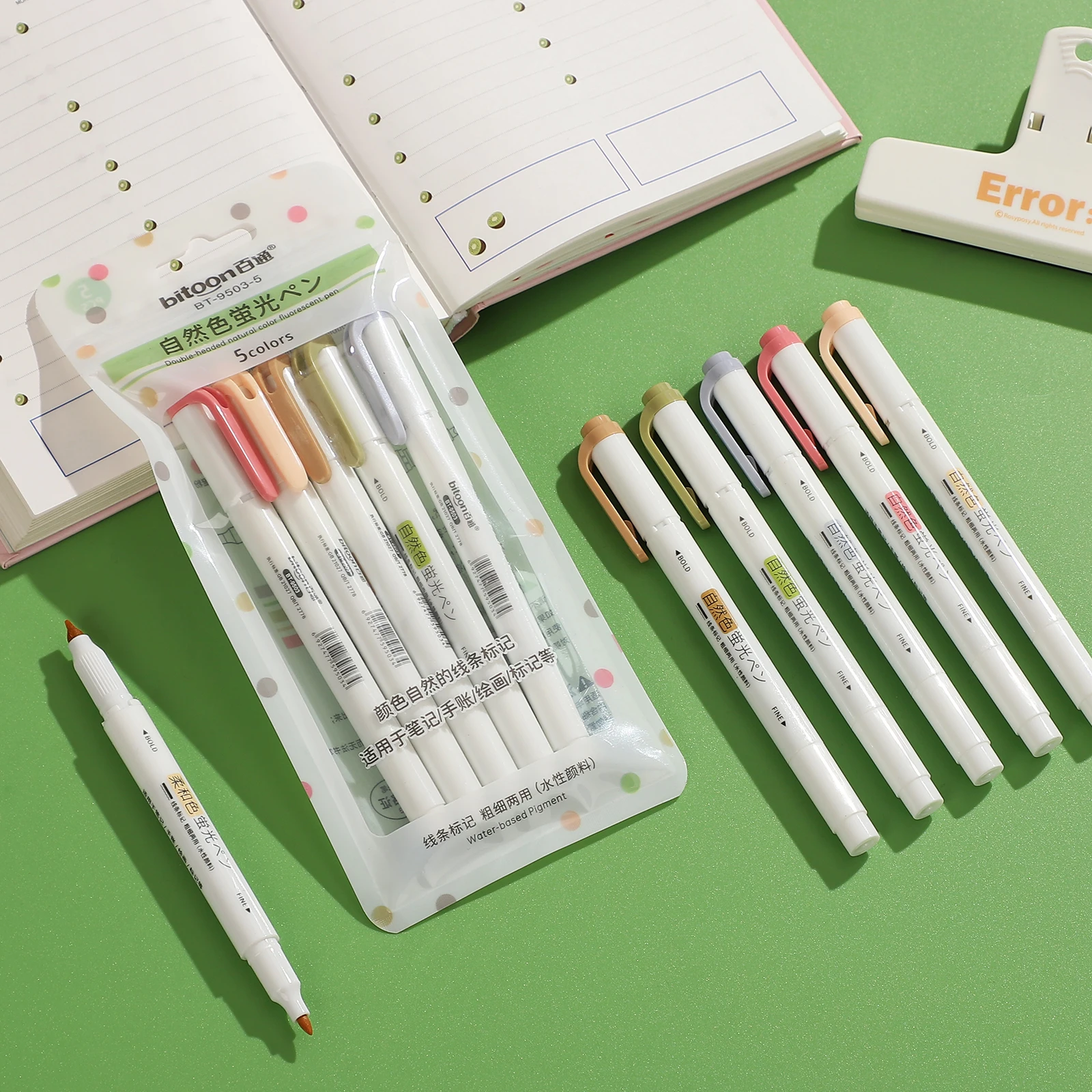Highlighter Pen Marker Pen Highlighter Marker 5Pcs/set Double-ended Eye Protection Highlighter Set Bright Colors Drawing Printing Pen Creative DIY Student Supplies Stationery