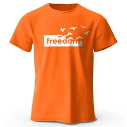 Freedom Letter Printed Cotton Oversized Graphic T-Shirt - S (Orange)