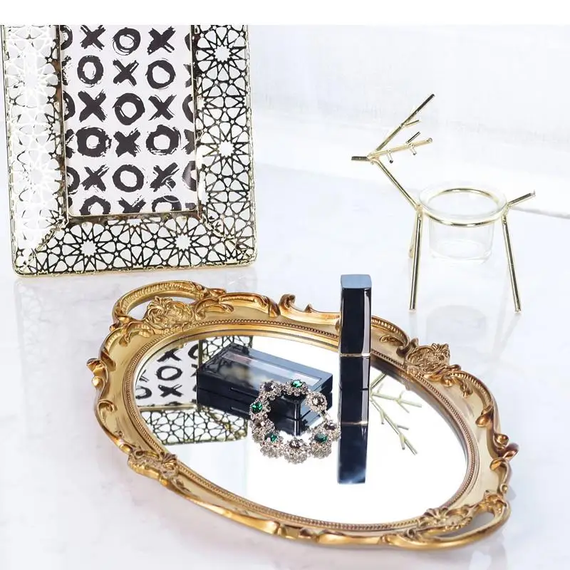 

Пластиковые контейнеры для хранения, ретро, зеркальная поверхность, Товары для ванной комнаты, лотки для хранения, креативный домашний рельефный узор, косметика, стеллажи для ювелирных изделий