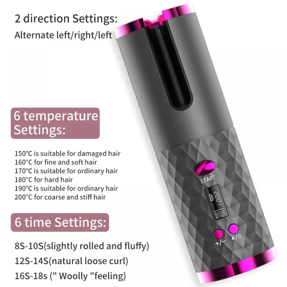 Automatic Wireless Hair Curler Cordless Rotating USB Rechargeable Curling Iron Display Temperature Adjustable Timing Hair Curler hair curler hair iron