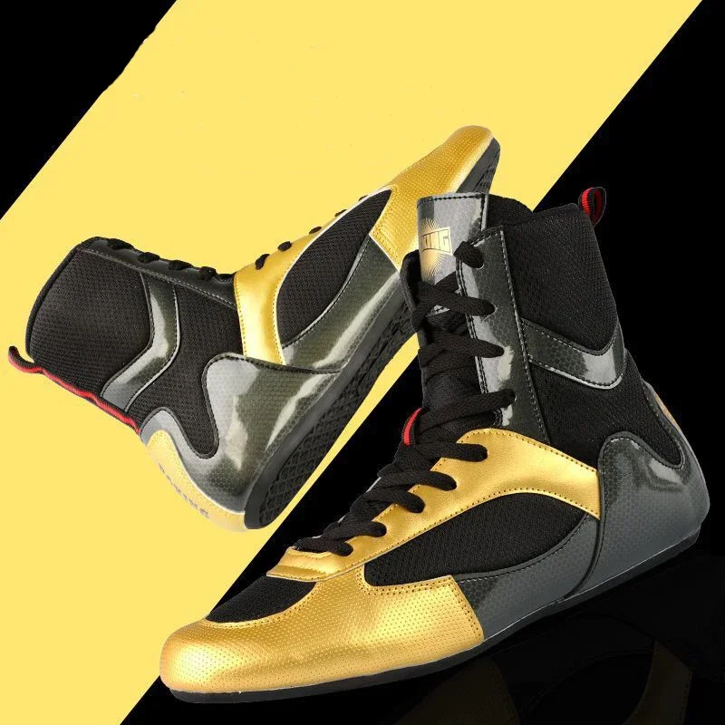 Nuove Scarpe Da Boxe Professionali Higt Ankle Men Gold Light Wrestling Shoes Uomo Stivali Da Boxe Traspiranti Sneakers Da Wrestling Antiscivolo