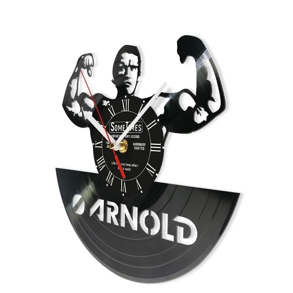 Bodybuilding Vinyl Record Wall Clock For GYM Fitness Room Workout Artwork Customizable Bodybuilder Name Carved Music Album Clock 3