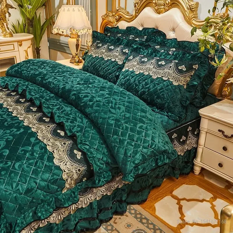 Removable and Washable Cotton Quilt Cover and Pillowcase Set, Cotton Clip, Thickened Quilt Cover, Bed Skirt, Winter, 4 Piece