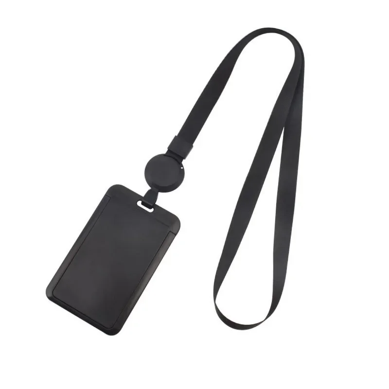 

Black ID Working Card Cover Case with Retractable Badge Reel Lanyard ID Name Badge Holder Chest Tag Work Pass Card Sleeve