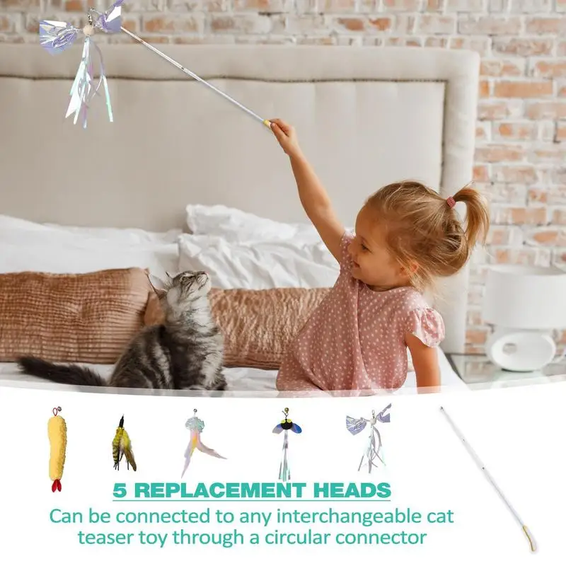 

Feather Cat Toy Wand Beautifully Crafted Interactive Toy Feather Teaser With Replacement Teaser For Bored Indoor Cats Kitten