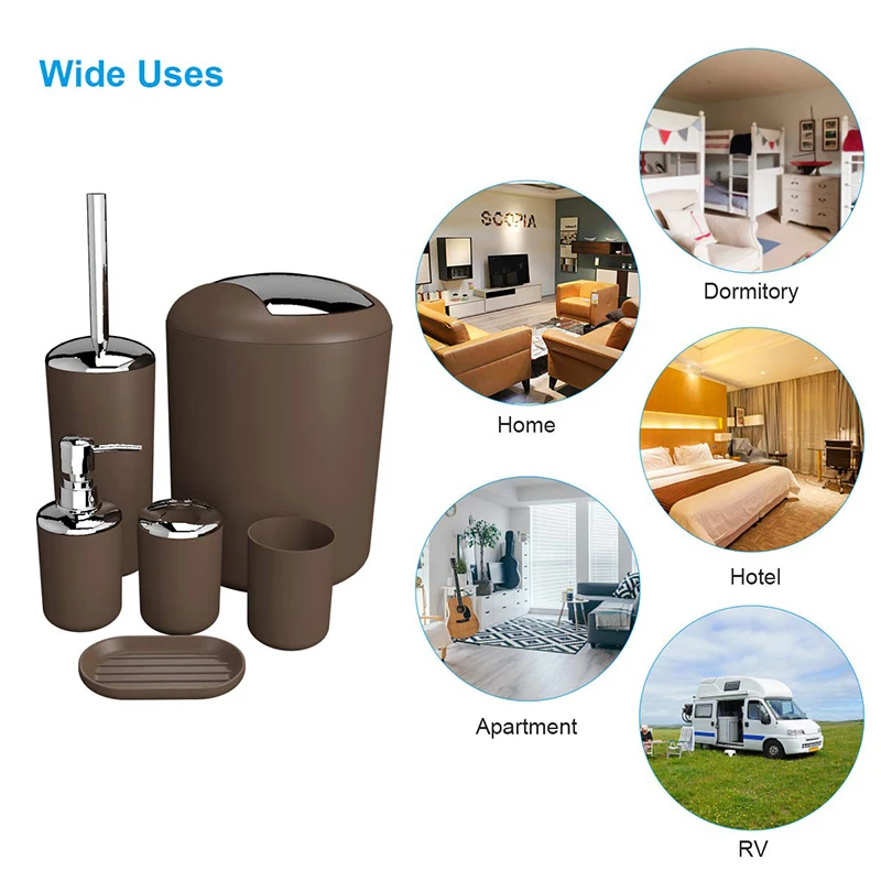 Bathroom Accessories Set 6Pcs Bathroom Accessories Set Bath Ensemble Soap Dish Trash Can Toilet Brush Tumbler Cup Necessities Kit Bathroom Accessories