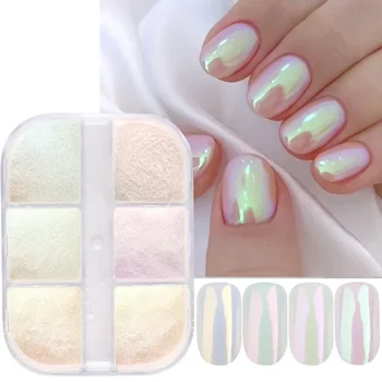 Polvere per Unghie Effetto Specchio Moonlight, Pigmenti Metallici Cromati, Glitter Laser Aurora, Perla Brillante per Manicure