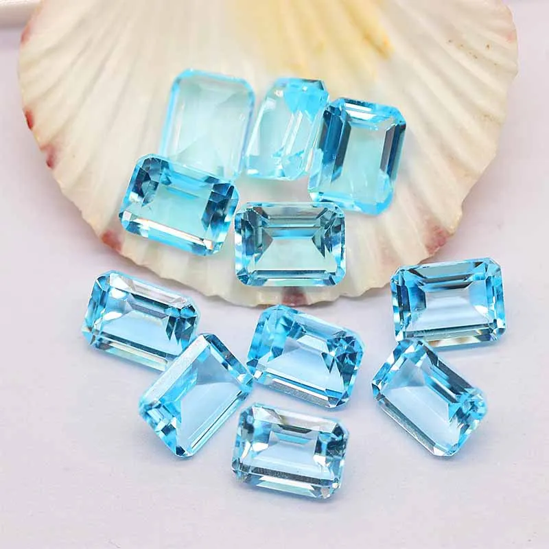 Factory Wholesale 100% Real Natural Emerald Shape Rectangle Sky Blue Topaz Gemstone Loose Gems Diy Material for Jewelry