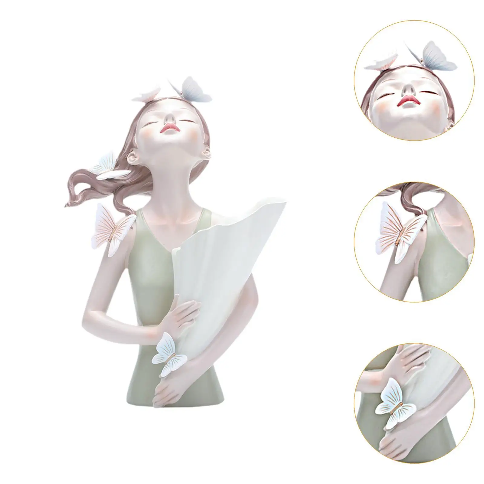 Table Ornament Butterfly Decor Girl Statue Flower Vase 8.4x12inch Handicraft for Household Kitchen Dining Multifunctional