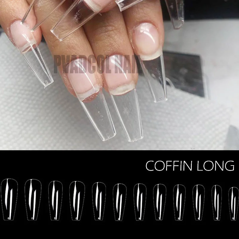 240pcs Gelly Tips Soft Gel Nail Extension Tips Full Cover Pre-shaped Sculpted Long Coffin Stiletto False Tip Quick Building Mold