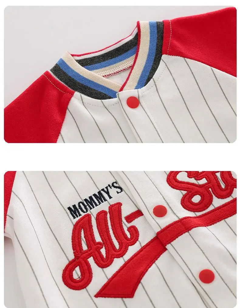 Baby Bodysuit Newborn Infant Color Block Baseball Romper Short Sleeve Stripe Letter Embroidery For Baby Boys Toddler