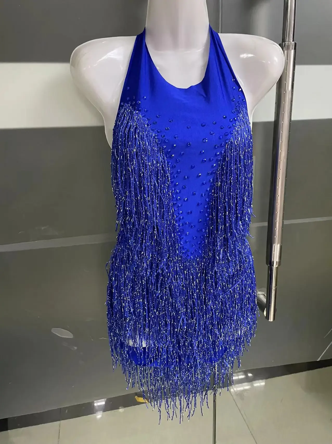 Sparkly Rhinestones Fringes Bodysuit Women Nightclub Outfit Glisten Dance Costume One-piece Dance Wear Singer Stage Leotard Rhinestones Dress