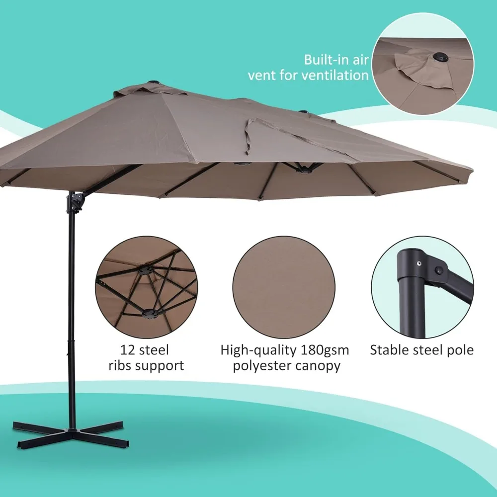 Patio Umbrella Double-Sided Outdoor Market Extra Large Umbrella with Crank, Cross Base for Deck, Lawn, Backyard an 4