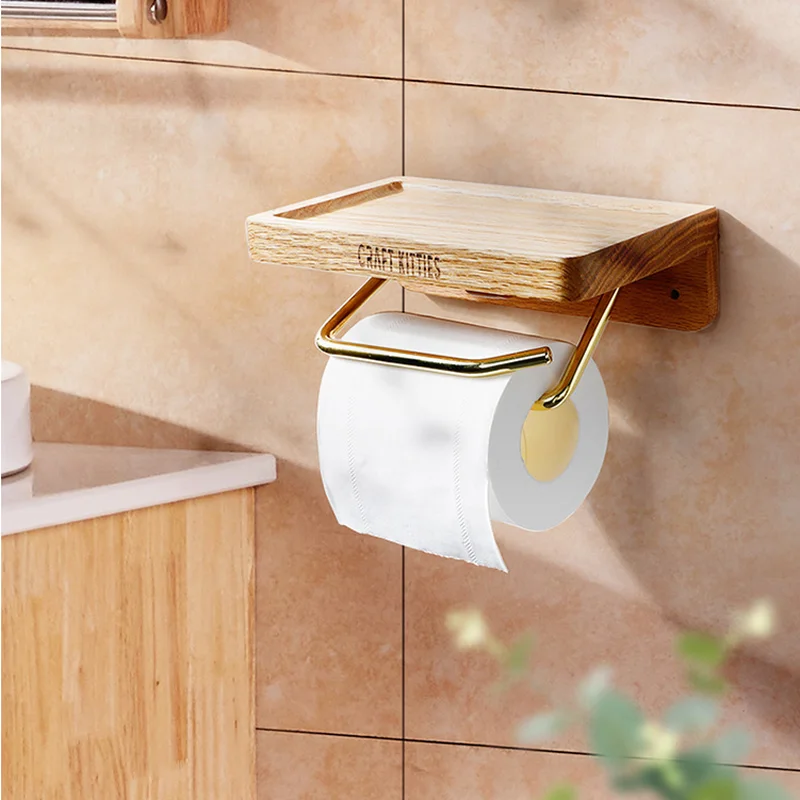 Metal Wood Tissue Holder Wall-mounted Paper Roll Holders Toilet Paper  Holders Shelf Napkin Holder Paper